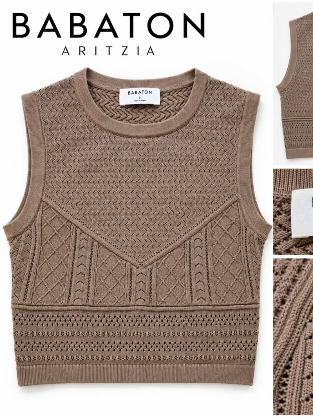 BABATON Aritzia Sexy Crop Pointell Crew Crepe Sweater High Neck Sleeveless Top S
